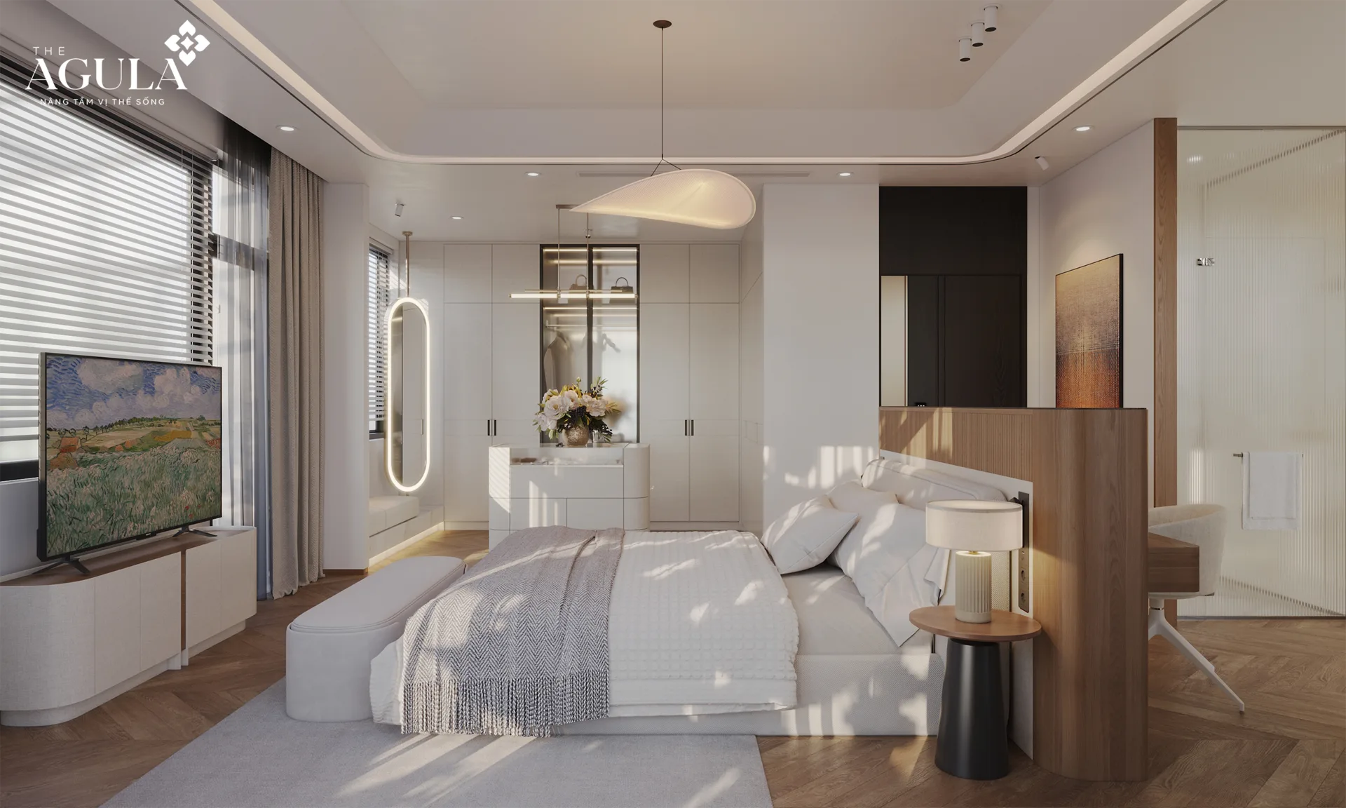 Phối cảnh nội thất phòng ngủ tầng 3 của nhà mẫu The AGULA